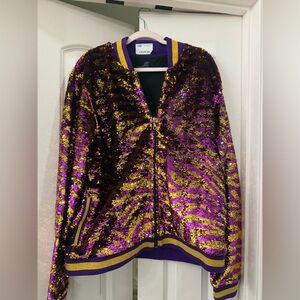 Tiger Striped Sequin Bomber Jacket XXL